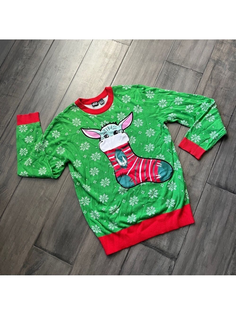 Stars Wars Baby Yoda In Stocking Ugly Christmas Sweater - Size Large